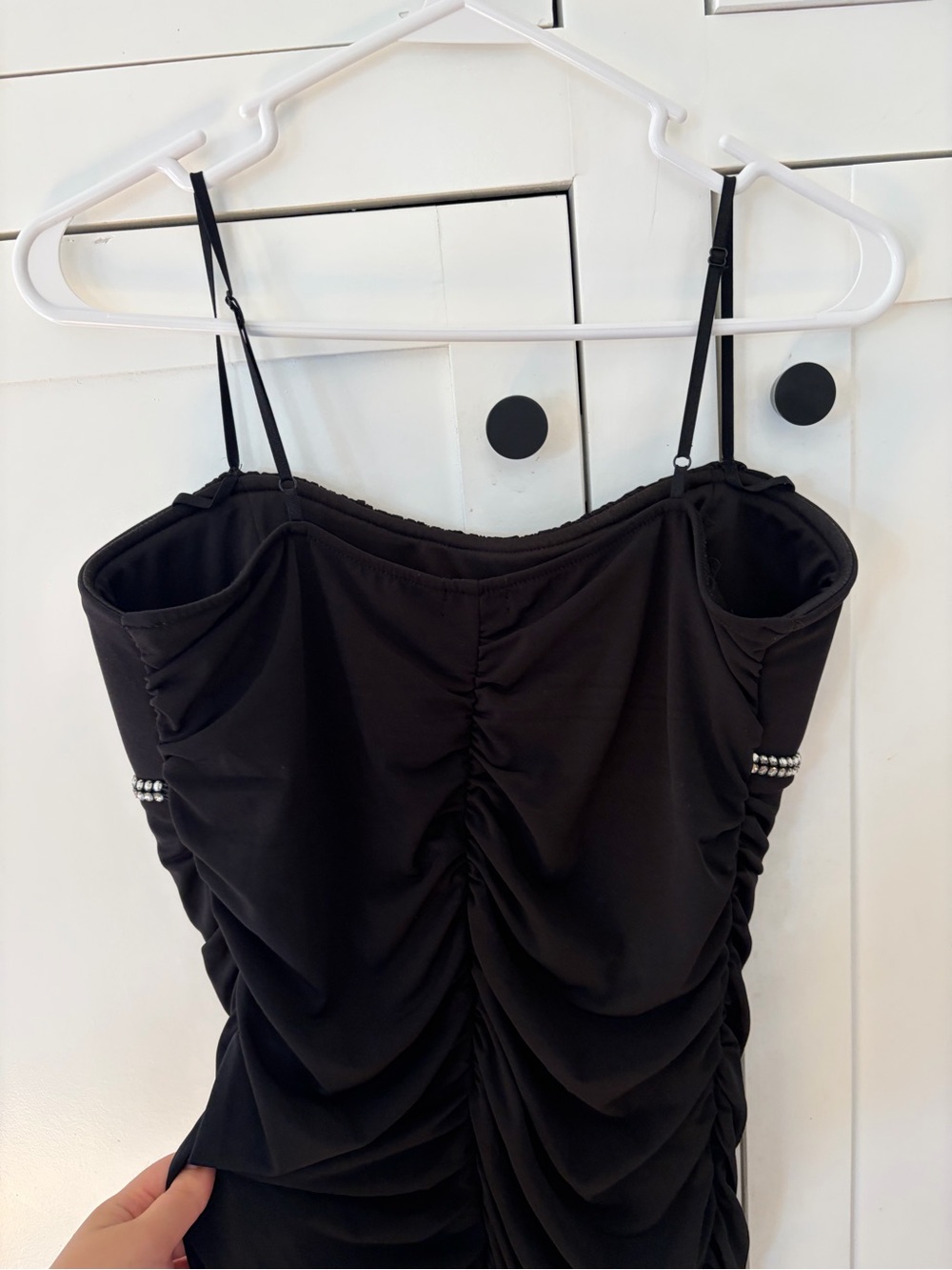 Ruby Rox Black Ruched Bodycon Rhinestones Evening Dress Size XL - Picture 3 of 9
